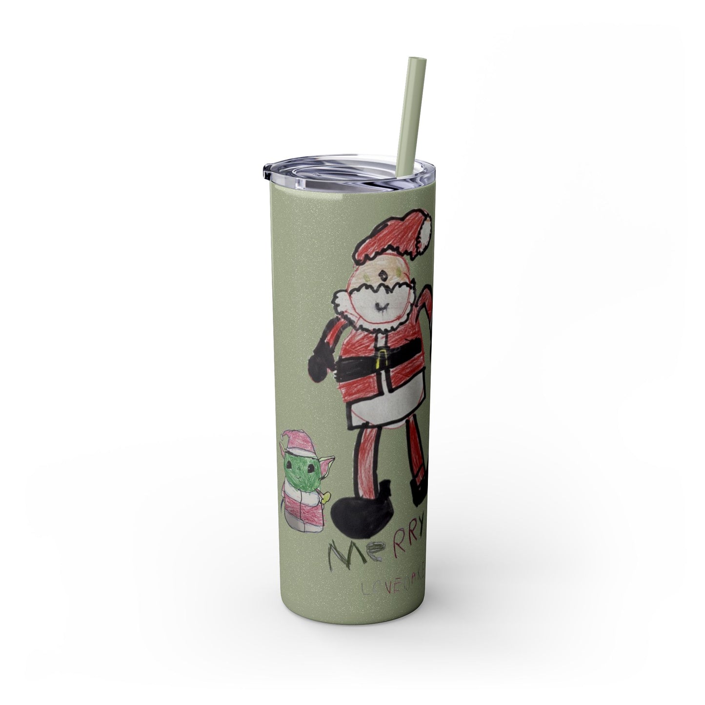 Christmas Drawing Skinny Tumbler with Straw, 20oz