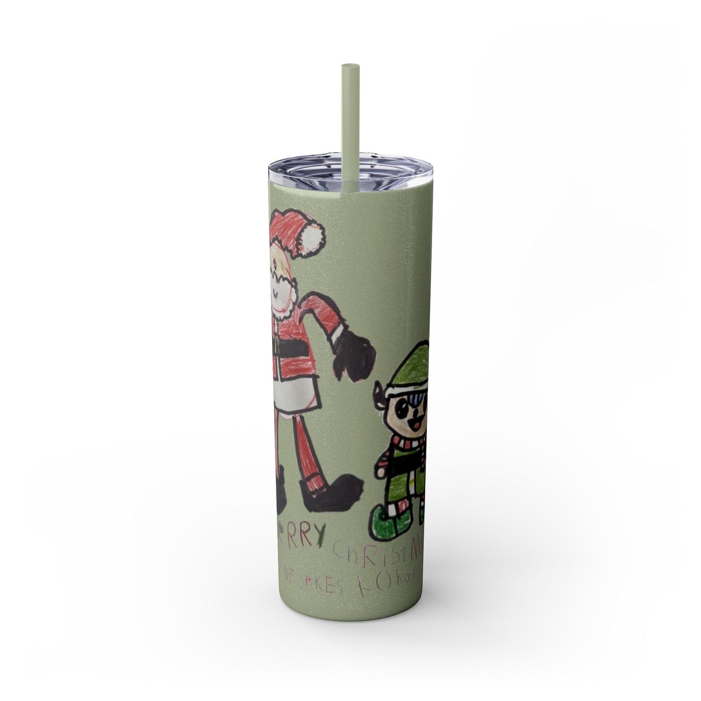 Christmas Drawing Skinny Tumbler with Straw, 20oz