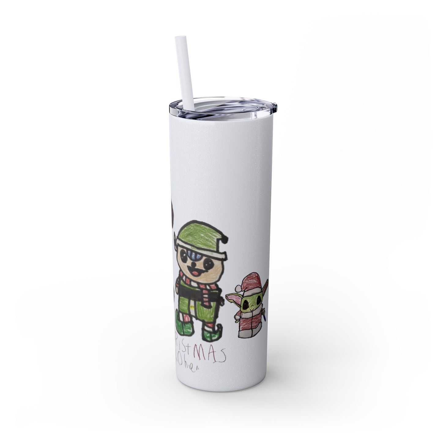 Christmas Drawing Skinny Tumbler with Straw, 20oz