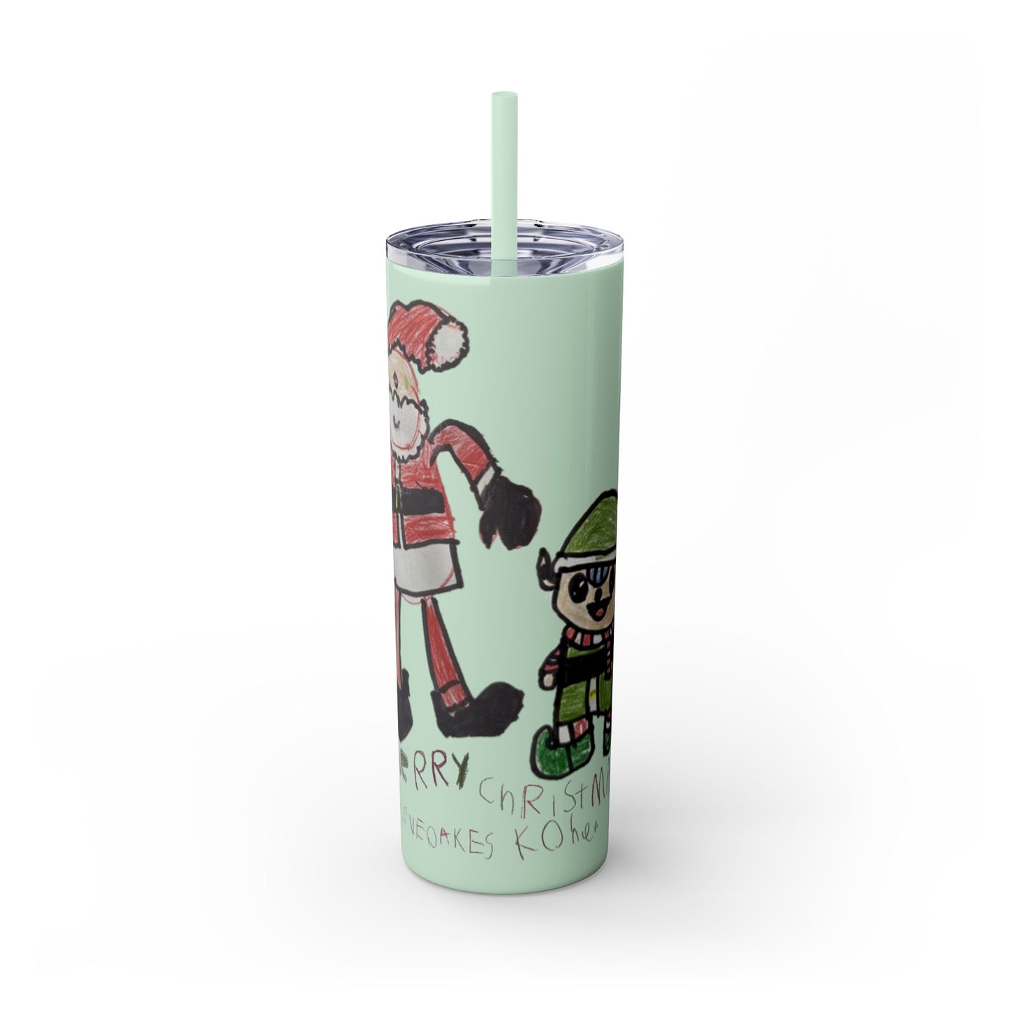 Christmas Drawing Skinny Tumbler with Straw, 20oz