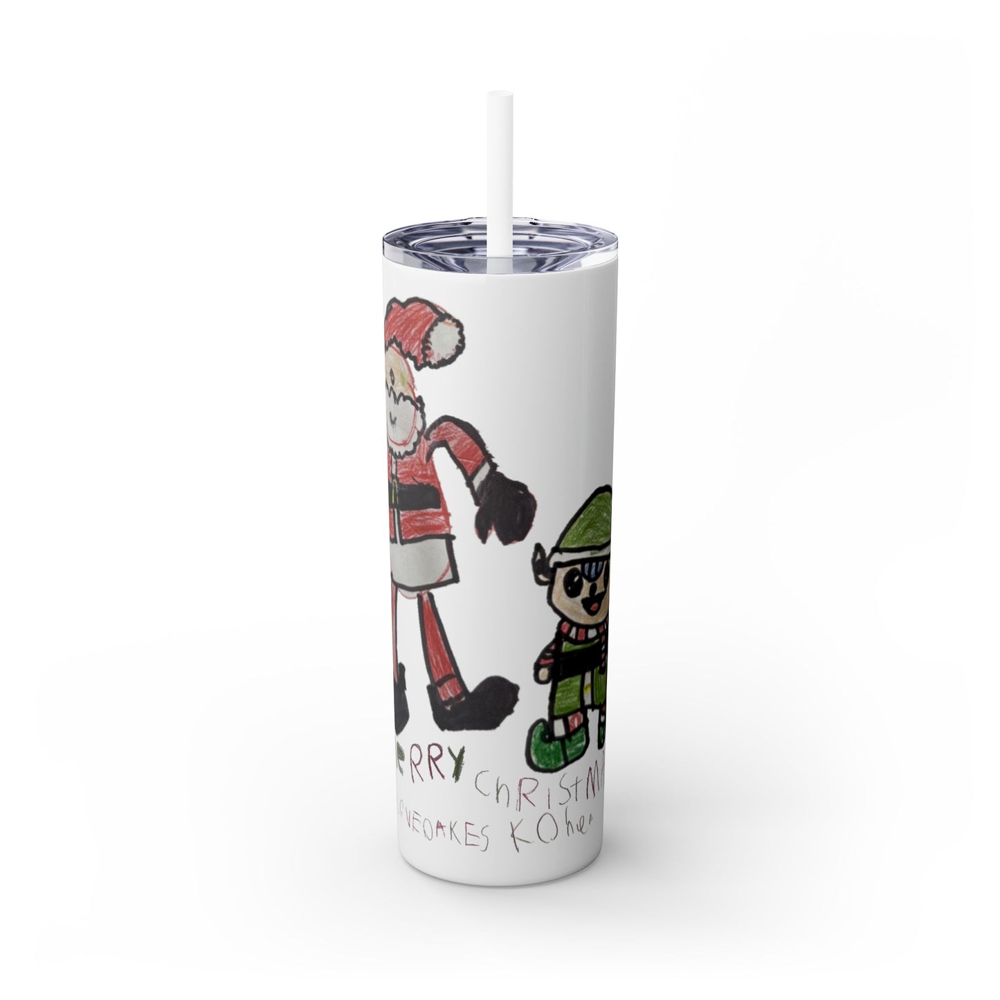 Christmas Drawing Skinny Tumbler with Straw, 20oz