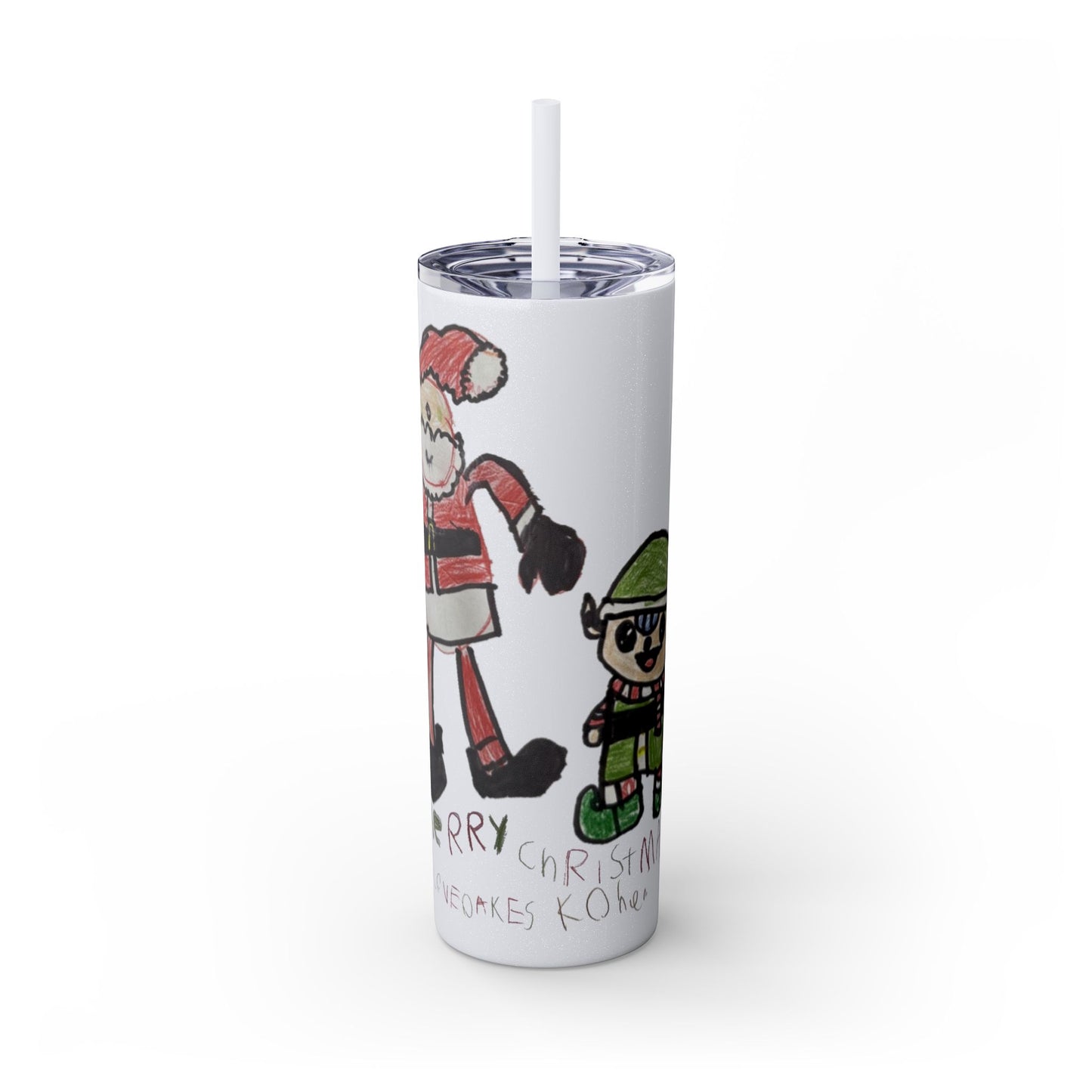 Christmas Drawing Skinny Tumbler with Straw, 20oz